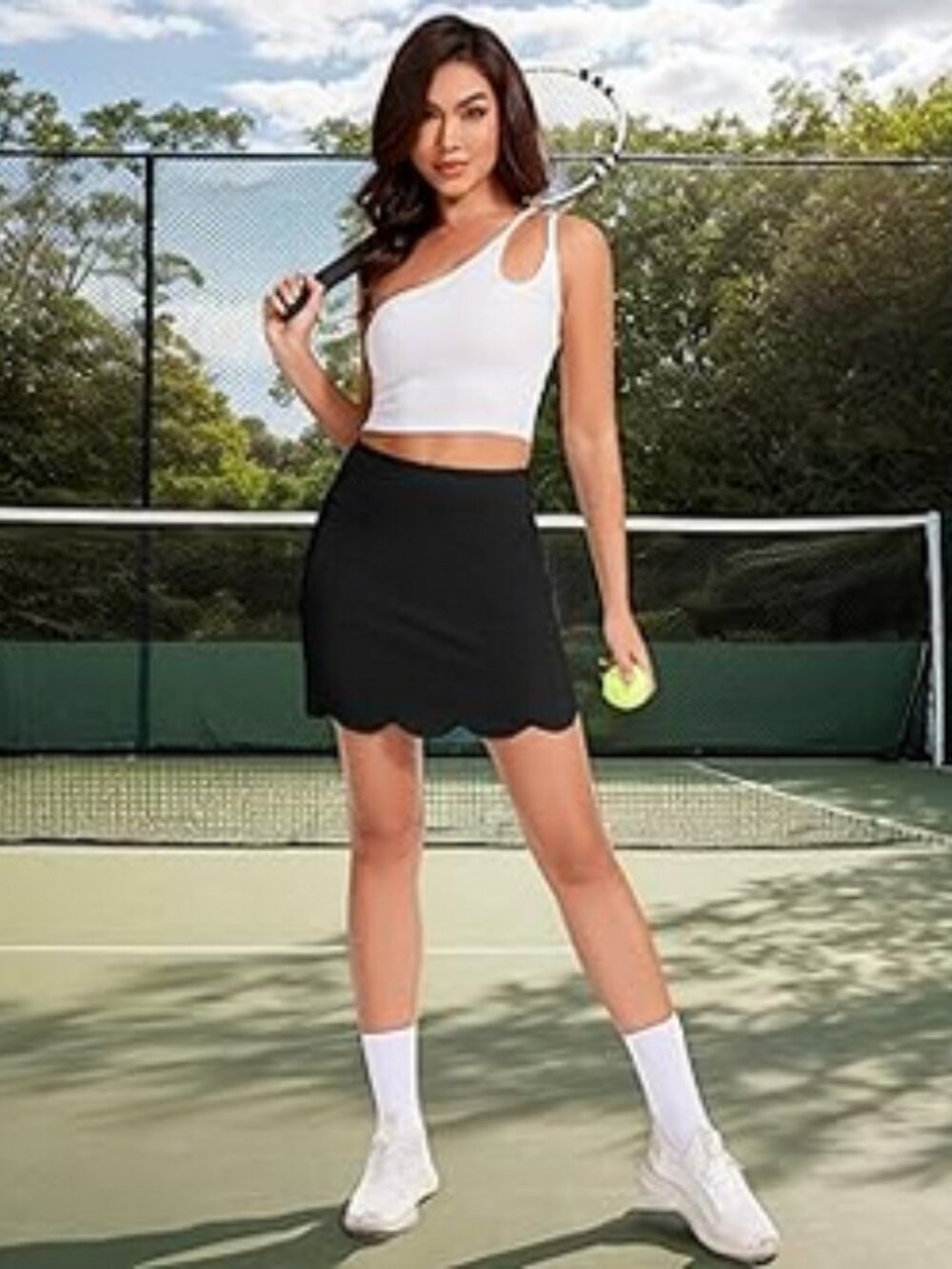 Freely Black  16" Scalloped Hem Skort With Pockets Small